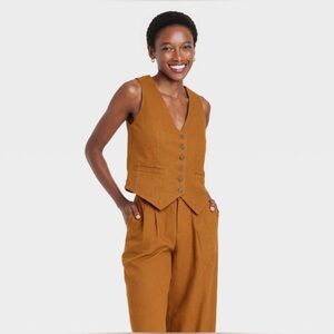 A New Day Women's Linen Tailored Suit Vest. Rust Color. Size XS.